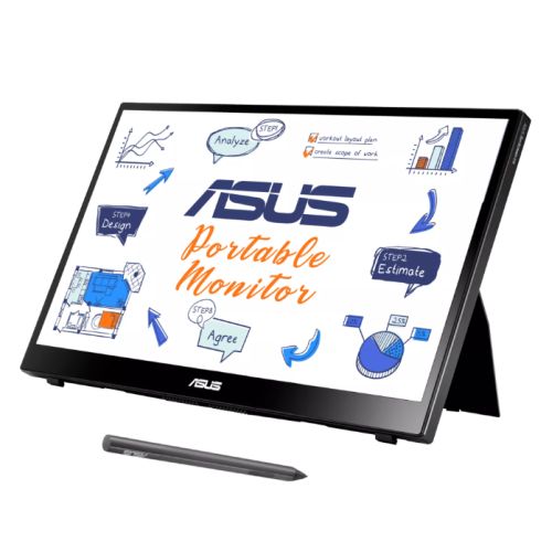 Asus 14" Portable IPS Touchscreen Monitor (ZenScreen Ink MB14AHD), 1920 x 1080, USB-C (USB-A adapter), micro-HDMI, Auto-rotate, Stylus Pen, Smart Case Stand-PCR Business Solutions Ltd